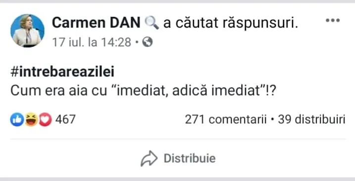 Carmen Dan își strigă frustrarea pe Facebook