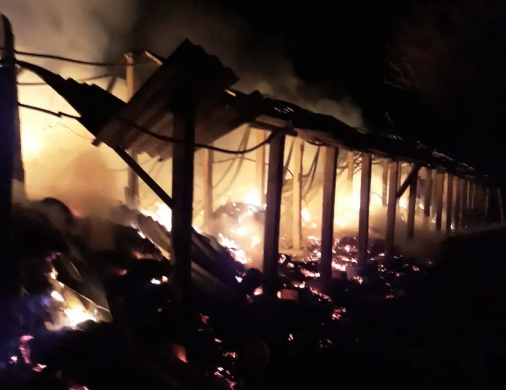 Un incendiu puternic a făcut scrum un depozit de furaje VIDEO