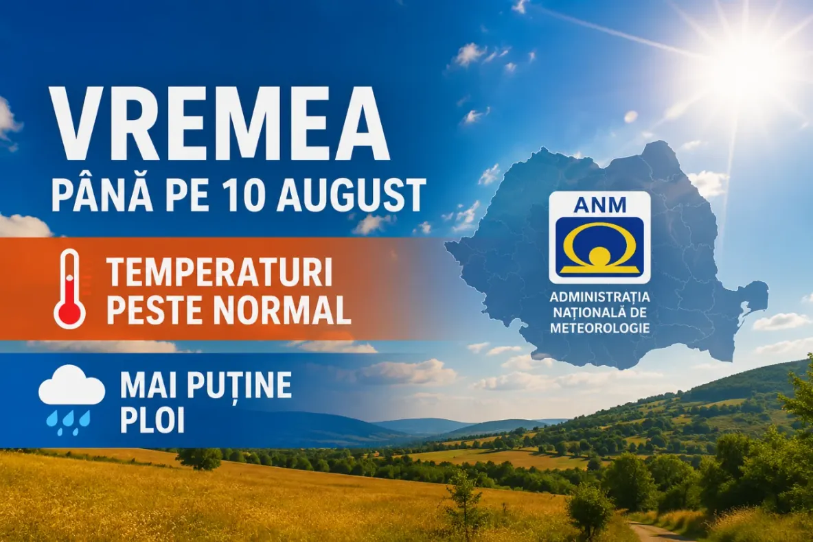 Cum va fi vremea până pe 10 august. ANM anunță temperaturi peste normal și mai puține ploi